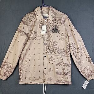 Eleven Paris Oxford Tan Paisley Windbreaker Jacket Mens S Longsleeve Snap Button
